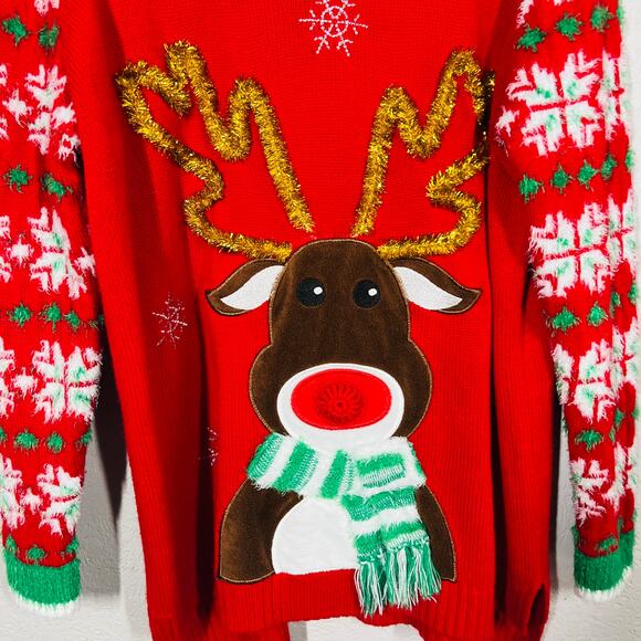 Holiday Time Christmas Sweater Rudolph Scoop Neck Red Party Ugly - 2X - Picture 3 of 5